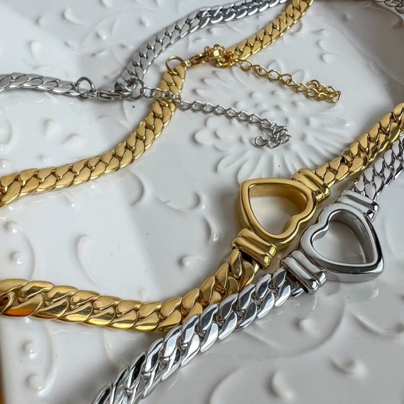 Heart Choker Thick Chain Necklace Thick Choker Heart Chain Heart Pendant Chain - Picture 5 of 14